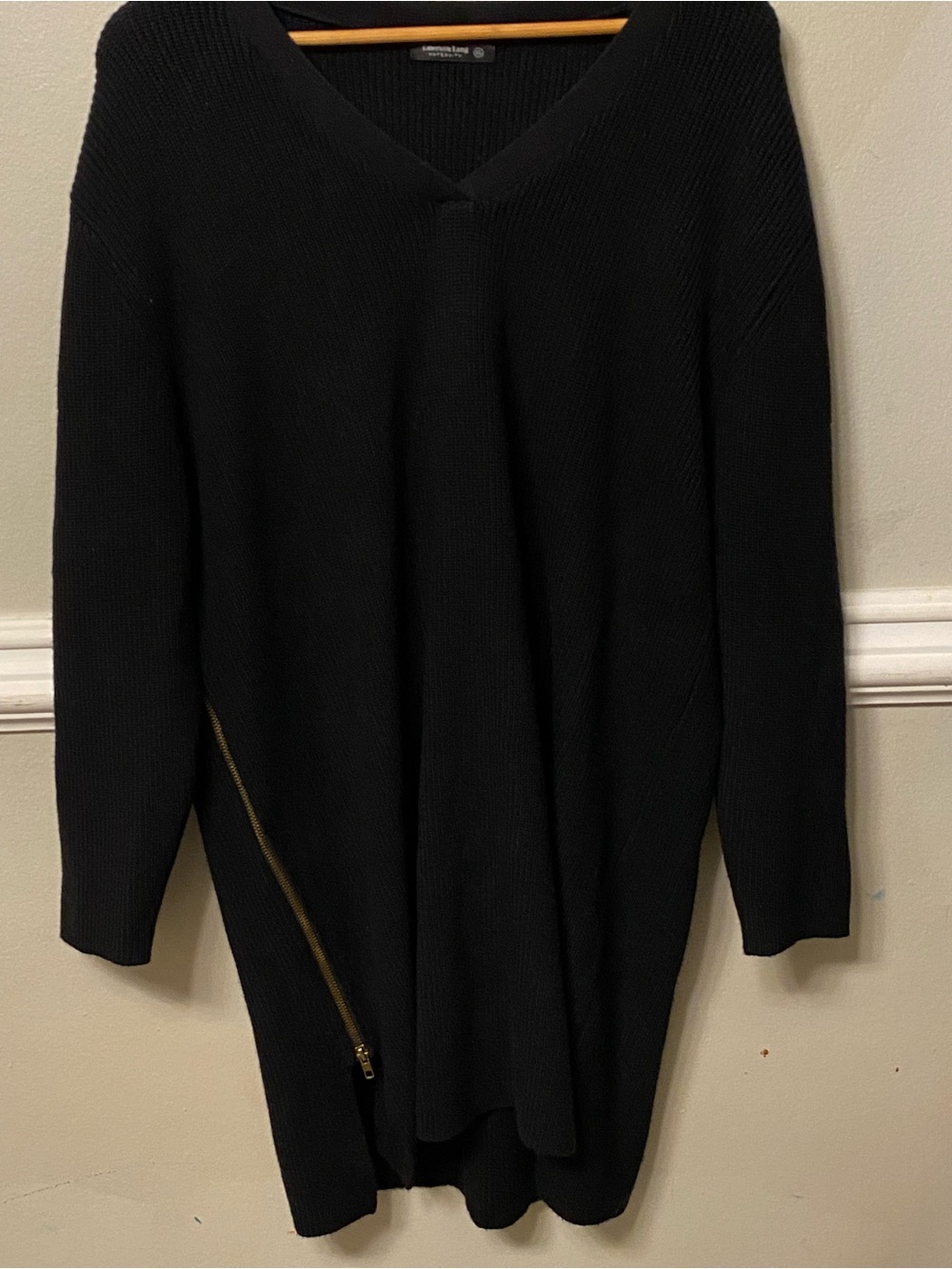 Designer Black V-Neck Men's Sweater with Diagonal Zip Accent